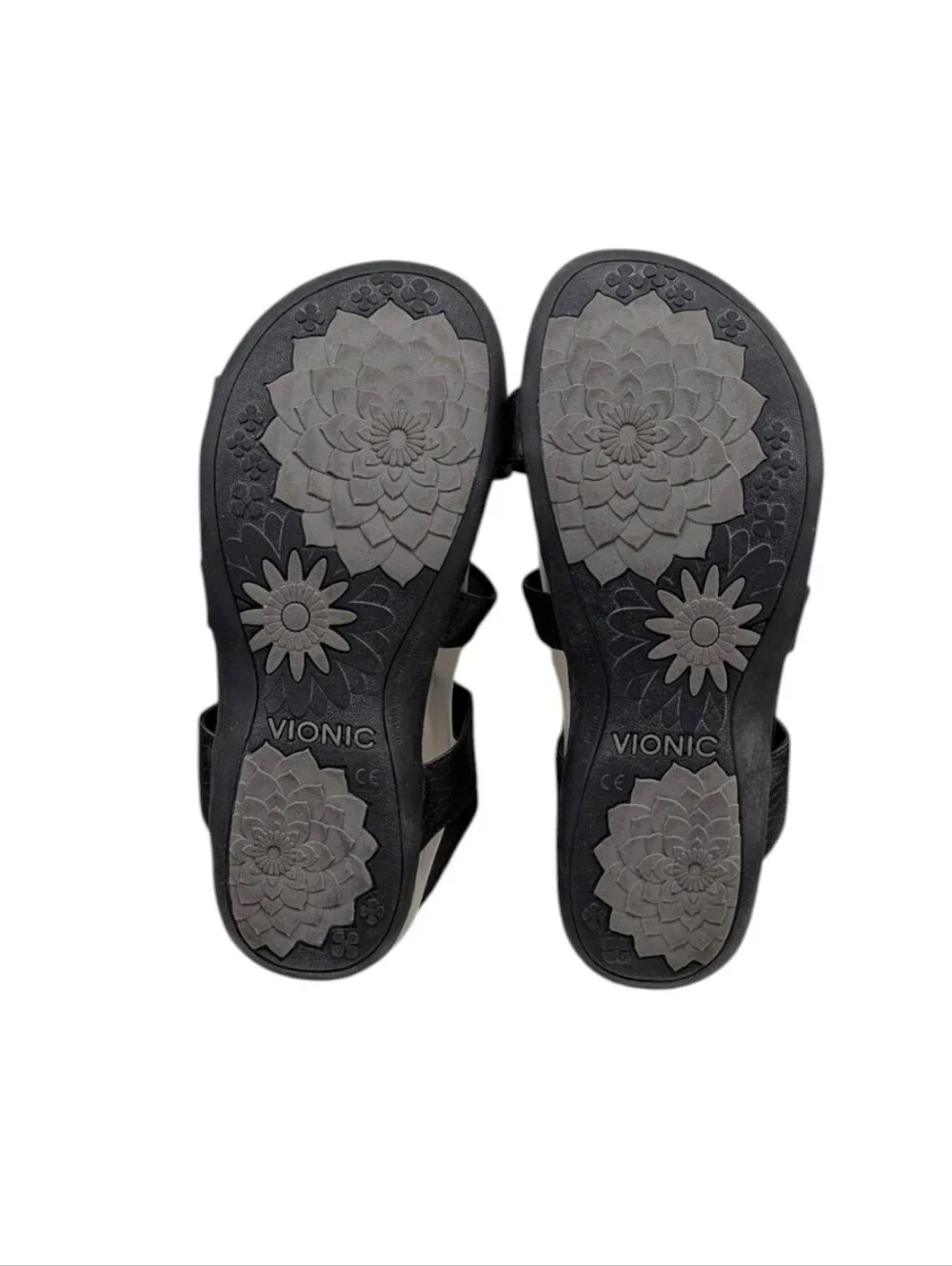 Vionic Amber Black Embossed Orthotic Sandals Wide 10 S4211 - Picture 10 of 12